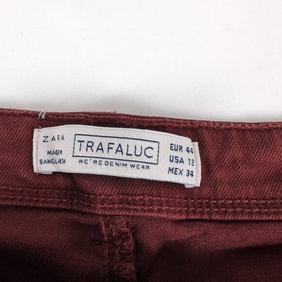 Zara Trafaluc Women's Maroon Denim Jeans Slim Straight Fit Stretchy, US 12 - Picture 3 of 7